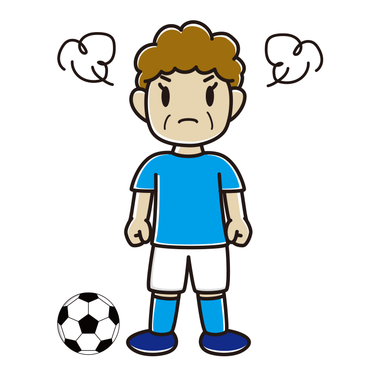 怒るサッカーのユニフォーム姿のおばさんのイラスト【色あり、背景なし】透過PNG