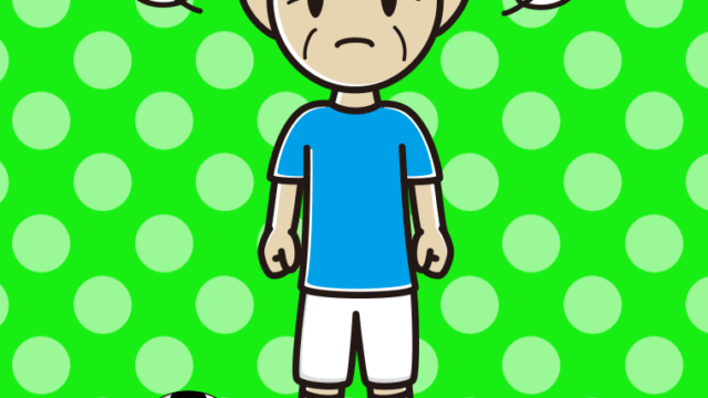 怒るサッカーのユニフォーム姿のおじいさんのイラスト【色、背景あり】PNG