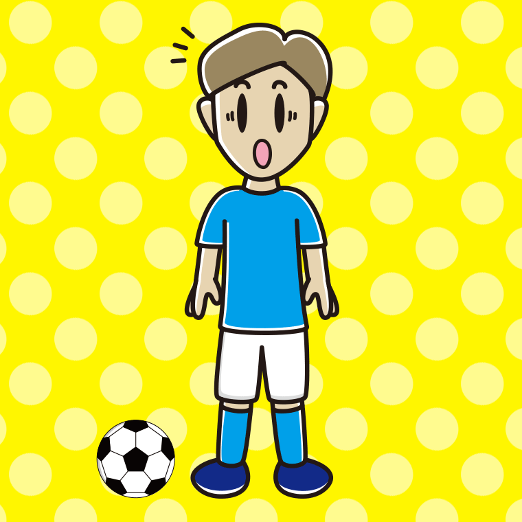 驚くサッカーのユニフォーム姿の男性のイラスト【色、背景あり】PNG