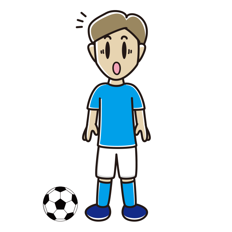 驚くサッカーのユニフォーム姿の男性のイラスト【色あり、背景なし】透過PNG
