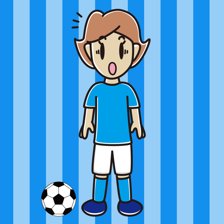 驚くサッカーのユニフォーム姿の女性のイラスト【色、背景あり】PNG