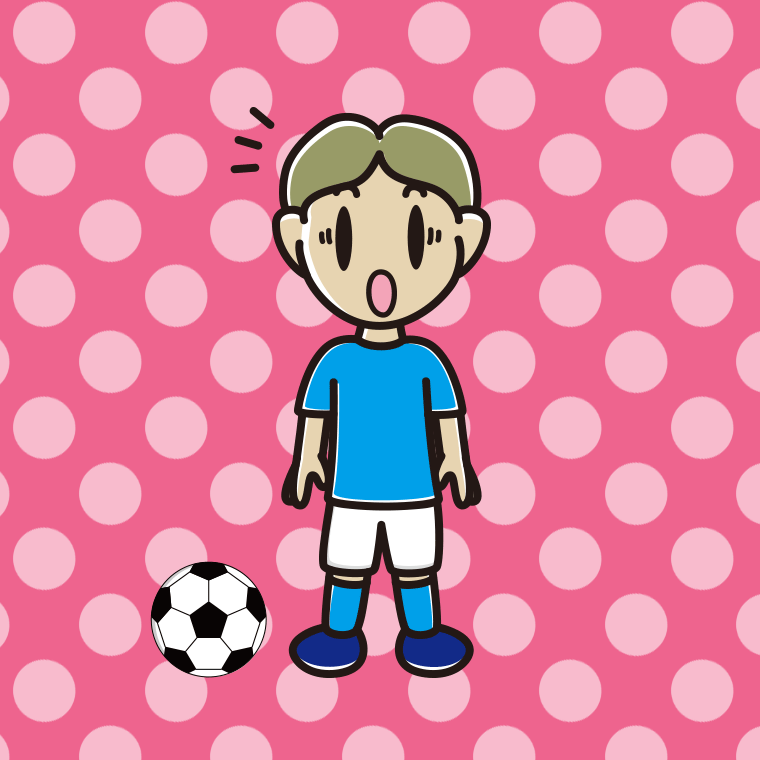 驚くサッカーのユニフォーム姿の小学生男子のイラスト【色、背景あり】PNG
