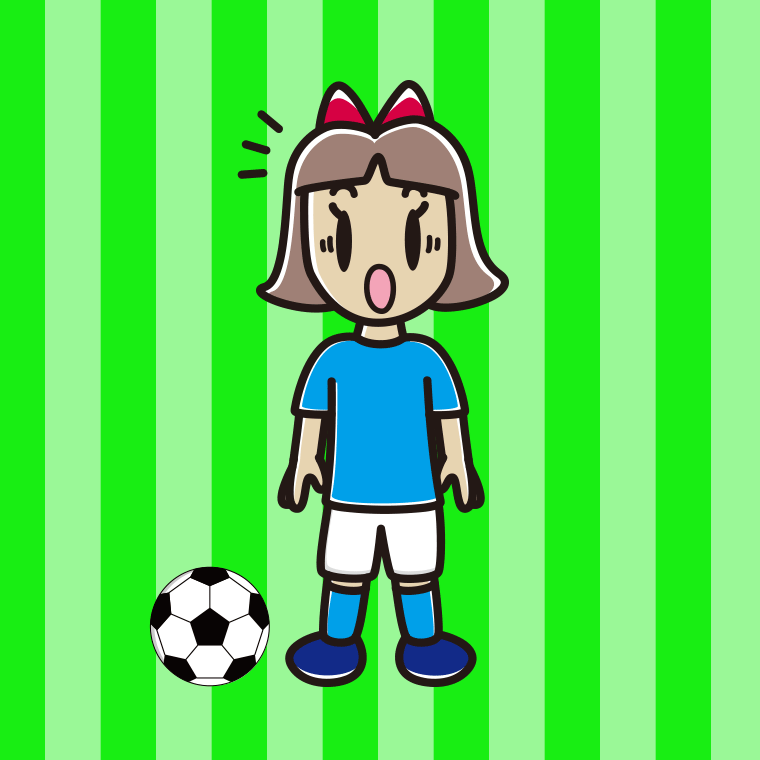 驚くサッカーのユニフォーム姿の小学生女子のイラスト【色、背景あり】PNG