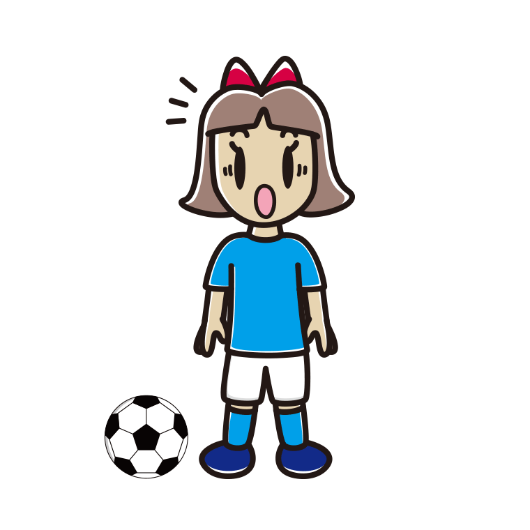 驚くサッカーのユニフォーム姿の小学生女子のイラスト【色あり、背景なし】透過PNG