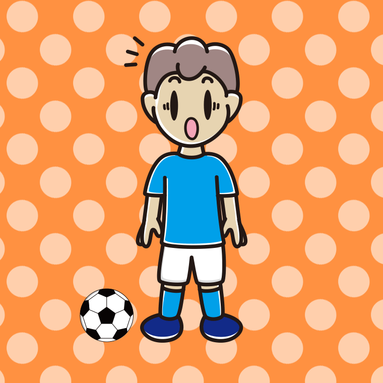 驚くサッカーのユニフォーム姿の男子中学生のイラスト【色、背景あり】PNG