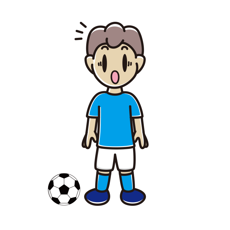 驚くサッカーのユニフォーム姿の男子中学生のイラスト【色あり、背景なし】透過PNG
