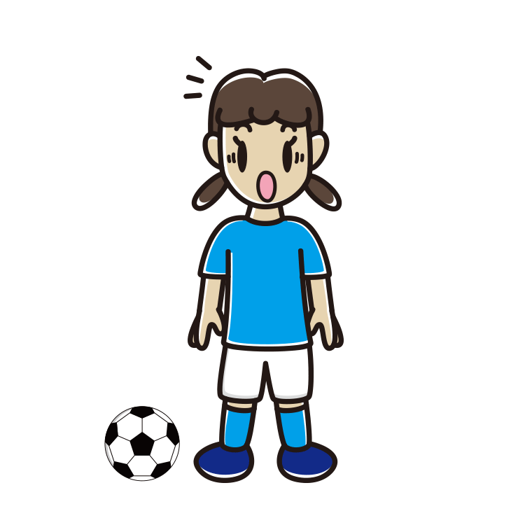 驚くサッカーのユニフォーム姿の女子中学生のイラスト【色あり、背景なし】透過PNG