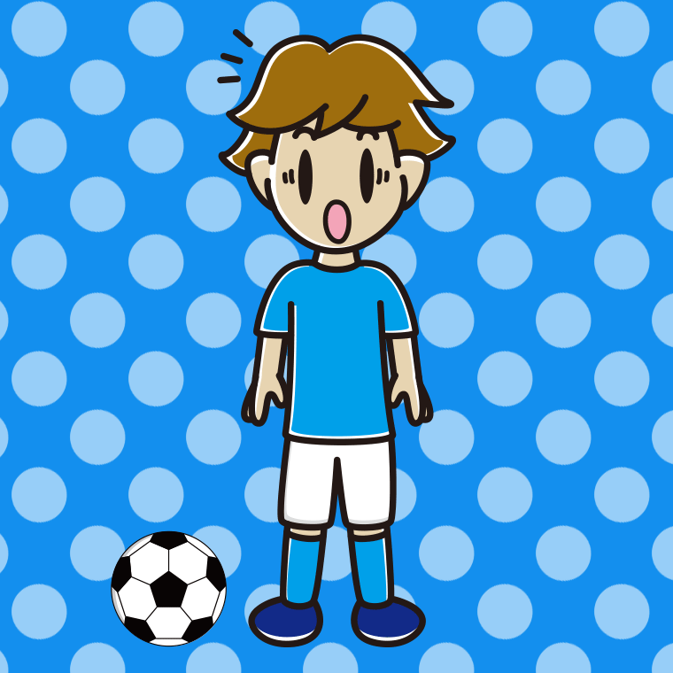 驚くサッカーのユニフォーム姿の男子高校生のイラスト【色、背景あり】PNG