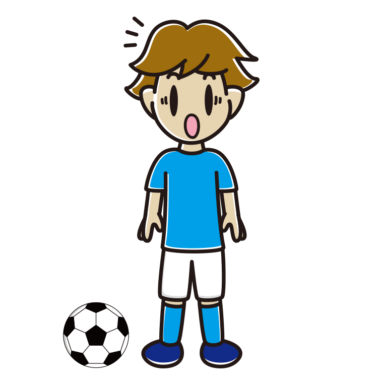 驚くサッカーのユニフォーム姿の男子高校生のイラスト【色あり、背景なし】透過PNG