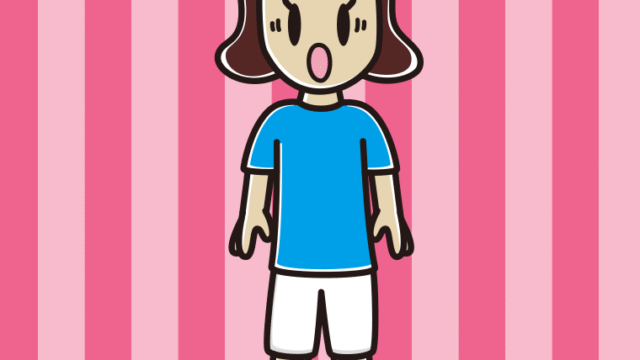 驚くサッカーのユニフォーム姿の女子高校生のイラスト【色、背景あり】PNG