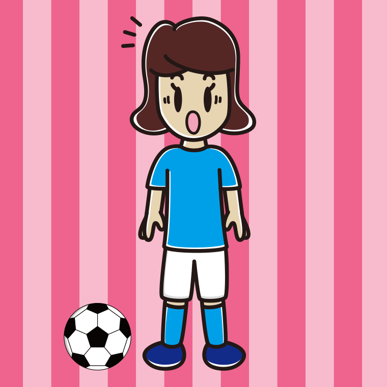 驚くサッカーのユニフォーム姿の女子高校生のイラスト【色、背景あり】PNG