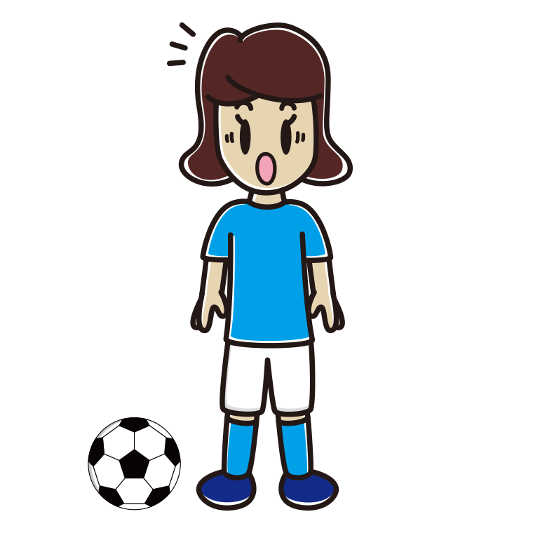驚くサッカーのユニフォーム姿の女子高校生のイラスト【色あり、背景なし】透過PNG