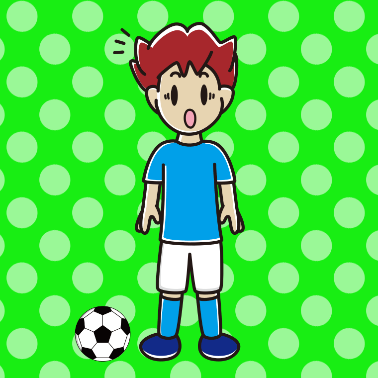 驚くサッカーのユニフォーム姿の男子大学生のイラスト【色、背景あり】PNG
