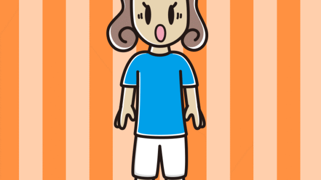 驚くサッカーのユニフォーム姿の女子大学生のイラスト【色、背景あり】PNG