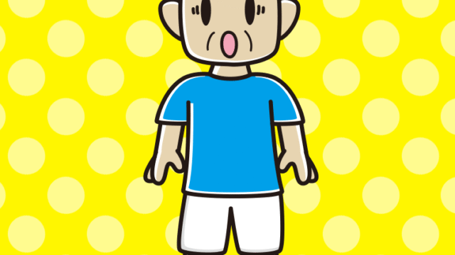 驚くサッカーのユニフォーム姿のおじさんのイラスト【色、背景あり】PNG