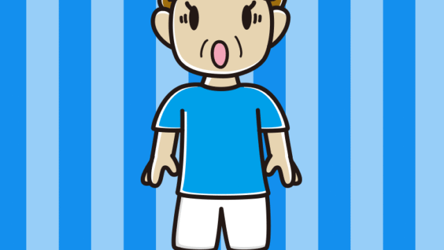 驚くサッカーのユニフォーム姿のおばさんのイラスト【色、背景あり】PNG