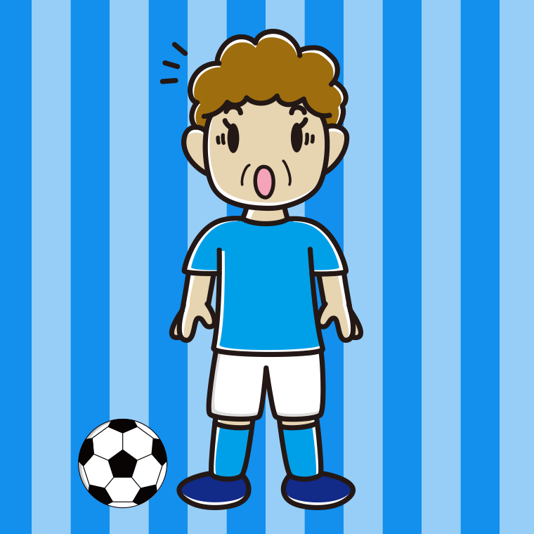 驚くサッカーのユニフォーム姿のおばさんのイラスト【色、背景あり】PNG