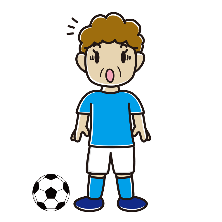 驚くサッカーのユニフォーム姿のおばさんのイラスト【色あり、背景なし】透過PNG