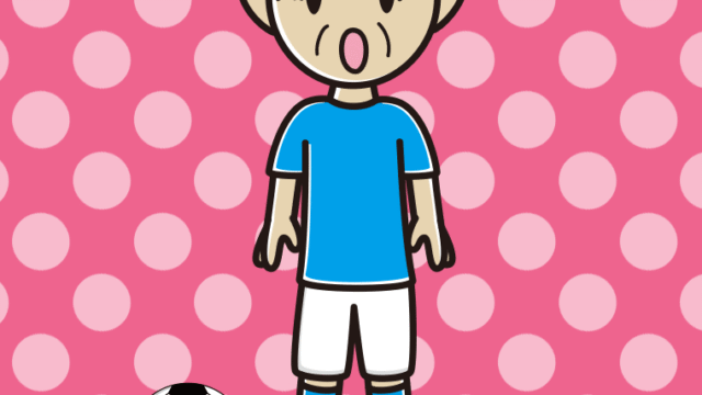 驚くサッカーのユニフォーム姿のおじいさんのイラスト【色、背景あり】PNG