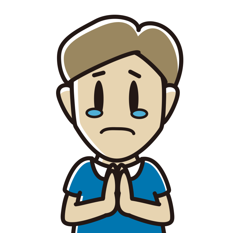泣きながら合掌する男性のイラスト【色あり、背景なし】透過PNG