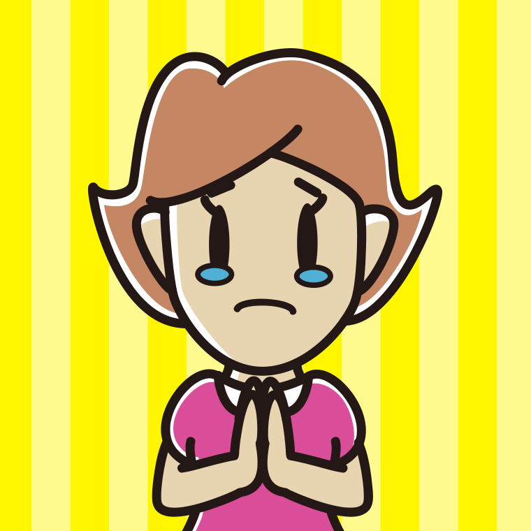 泣きながら合掌する女性のイラスト【色、背景あり】PNG