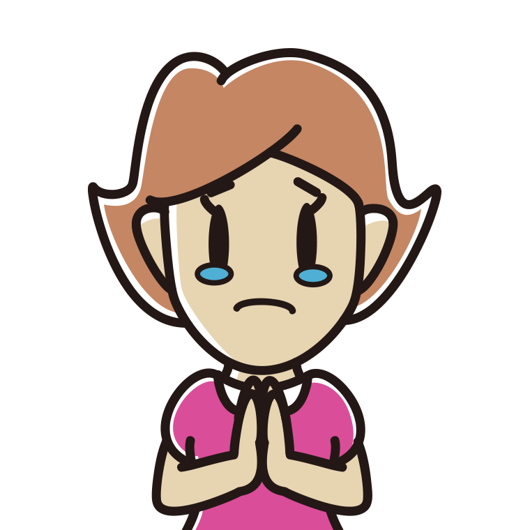 泣きながら合掌する女性のイラスト【色あり、背景なし】透過PNG