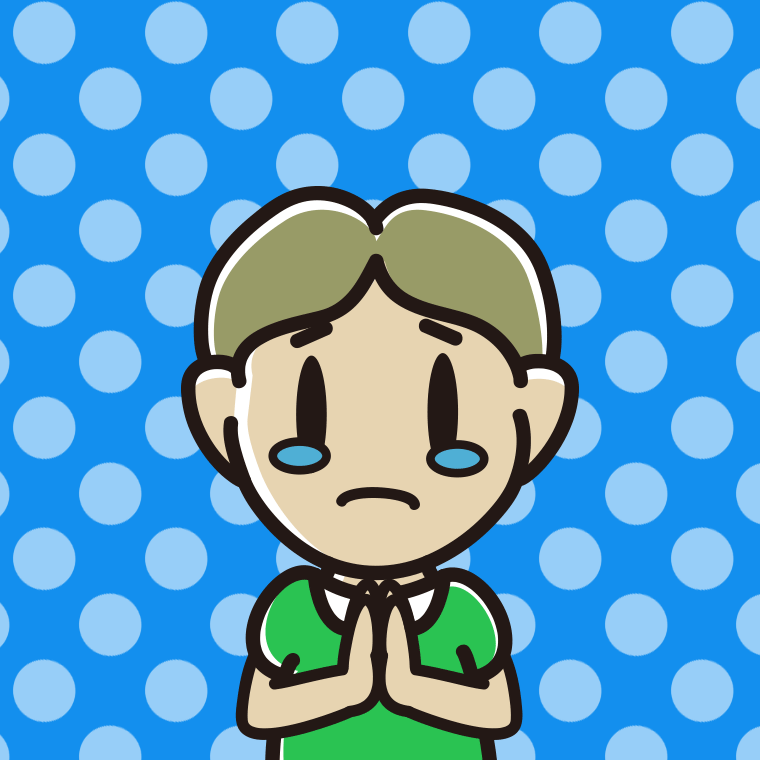 泣きながら合掌する小学生男子のイラスト【色、背景あり】PNG