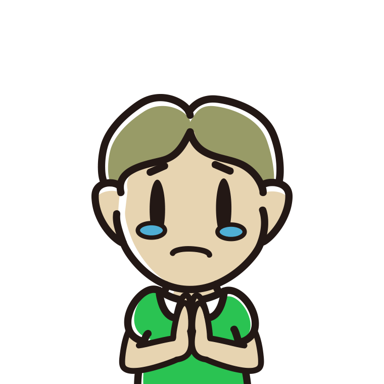 泣きながら合掌する小学生男子のイラスト【色あり、背景なし】透過PNG