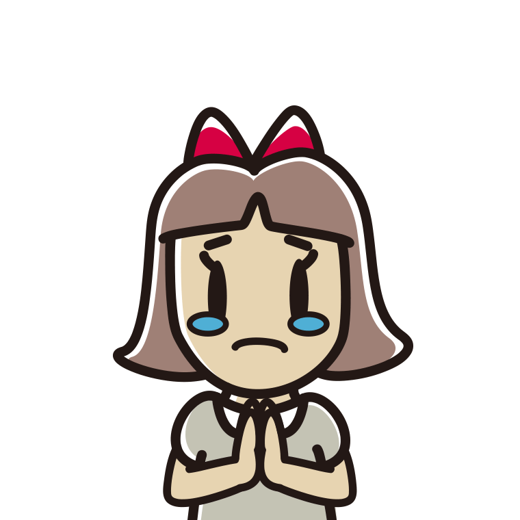 泣きながら合掌する小学生女子のイラスト【色あり、背景なし】透過PNG