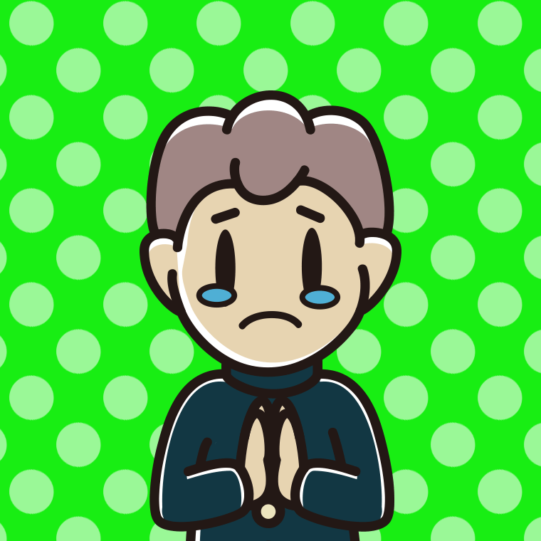 泣きながら合掌する男子中学生のイラスト【色、背景あり】PNG