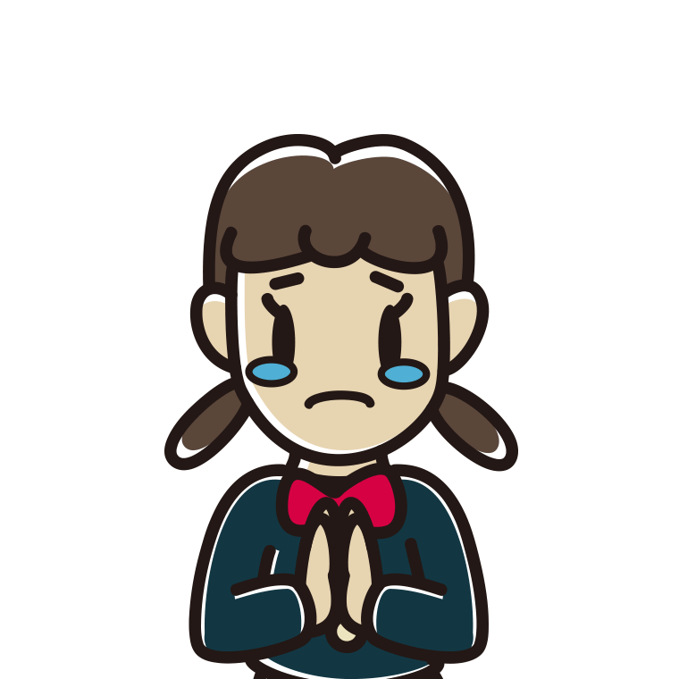 泣きながら合掌する女子中学生のイラスト【色あり、背景なし】透過PNG