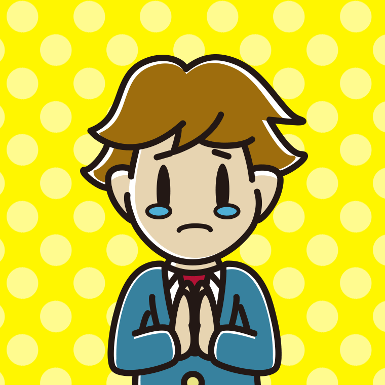 泣きながら合掌する男子高校生のイラスト【色、背景あり】PNG