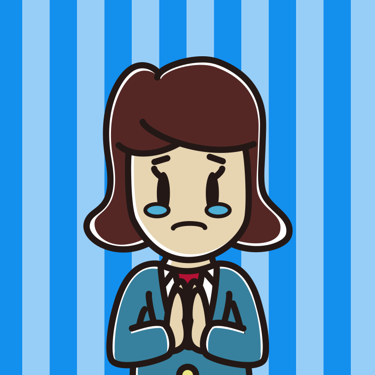泣きながら合掌する女子高校生のイラスト【色、背景あり】PNG
