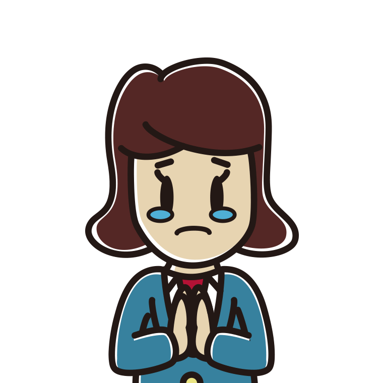 泣きながら合掌する女子高校生のイラスト【色あり、背景なし】透過PNG