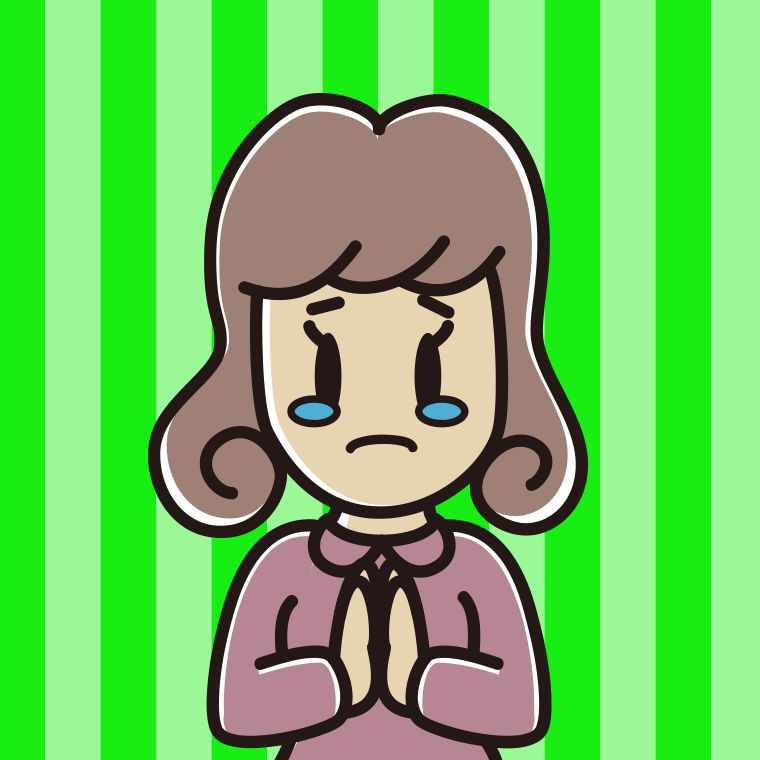 泣きながら合掌する女子大学生のイラスト【色、背景あり】PNG