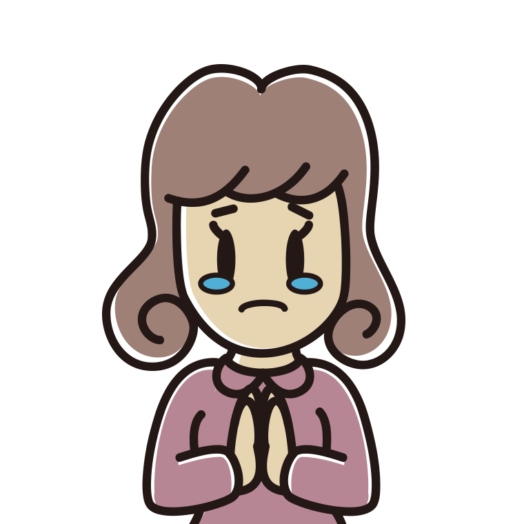 泣きながら合掌する女子大学生のイラスト【色あり、背景なし】透過PNG