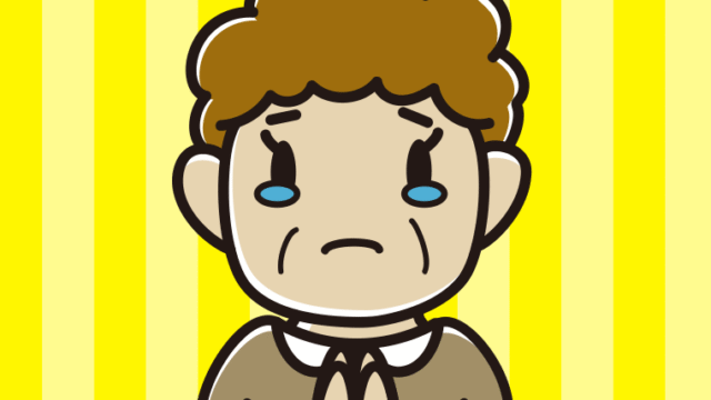 泣きながら合掌するおばさんのイラスト【色、背景あり】PNG