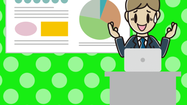 プレゼンで困る男性会社員のイラスト【色、背景あり】PNG