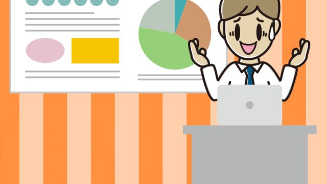 プレゼンで困る男性会社員（ワイシャツ）のイラスト【色、背景あり】PNG