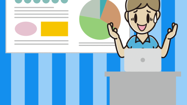 プレゼンで困る男性会社員（クールビズ）のイラスト【色、背景あり】PNG