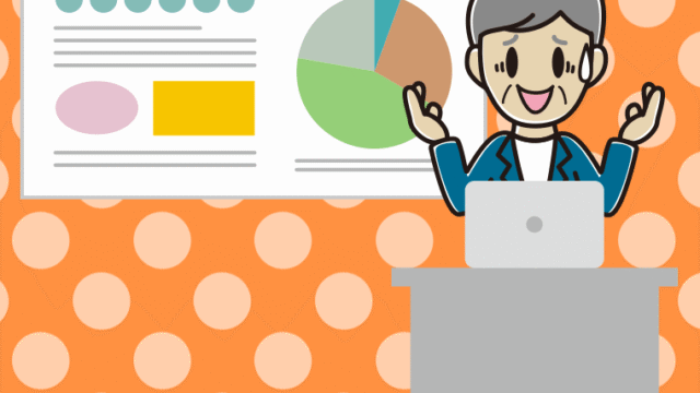 プレゼンで困る年配男性会社員（カジュアル）のイラスト【色、背景あり】PNG