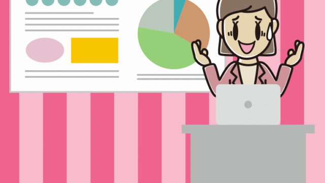 プレゼンで困る女性会社員（カジュアル）のイラスト【色、背景あり】PNG