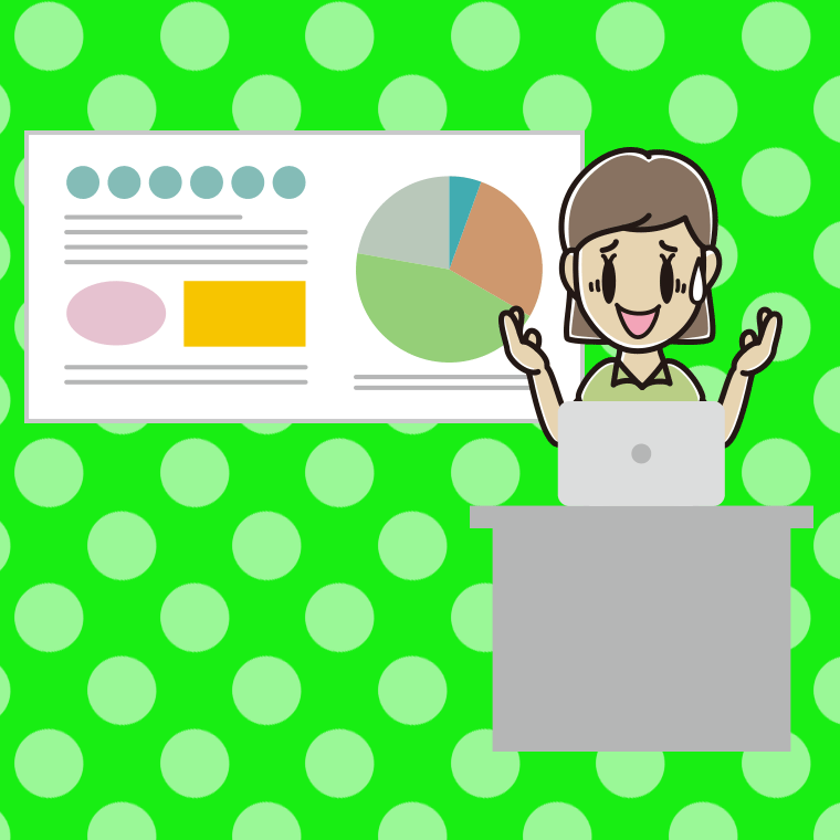 プレゼンで困る女性会社員（クールビズ）のイラスト【色、背景あり】PNG