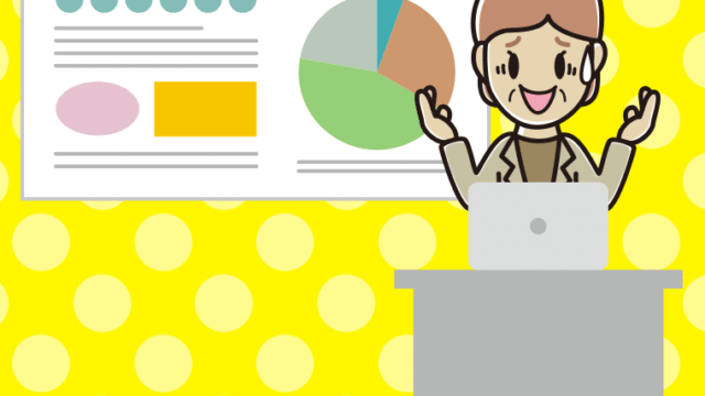 プレゼンで困る年配女性会社員（カジュアル）のイラスト【色、背景あり】PNG