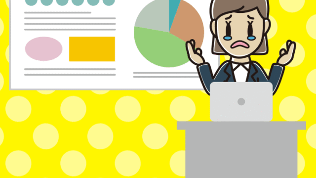 泣きながらプレゼンする女性会社員のイラスト【色、背景あり】PNG