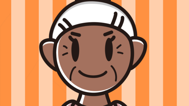 日焼けしたおばあさんのイラスト【色、背景あり】PNG