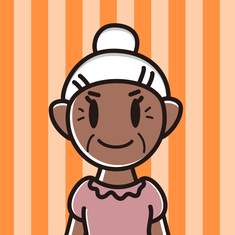 日焼けしたおばあさんのイラスト【色、背景あり】PNG
