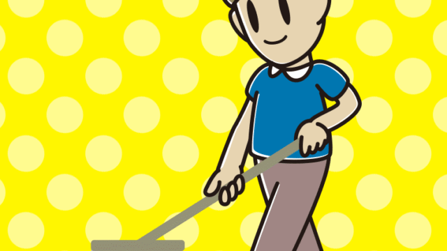 モップがけする男性のイラスト【色、背景あり】PNG