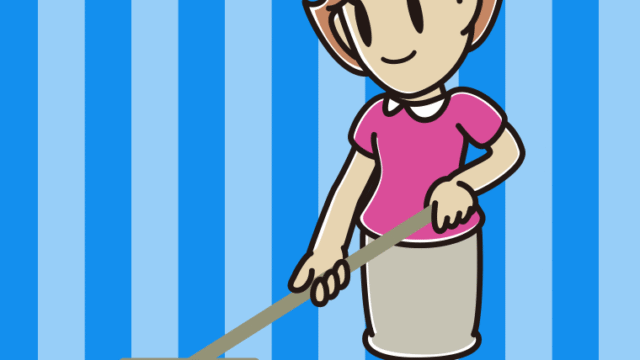 モップがけする女性のイラスト【色、背景あり】PNG