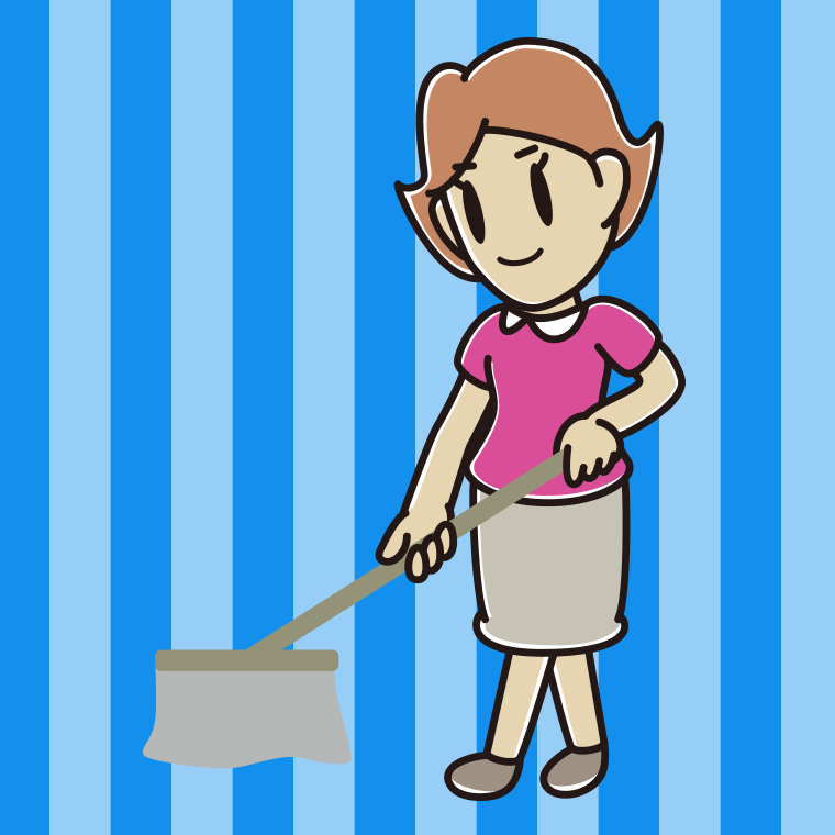 モップがけする女性のイラスト【色、背景あり】PNG